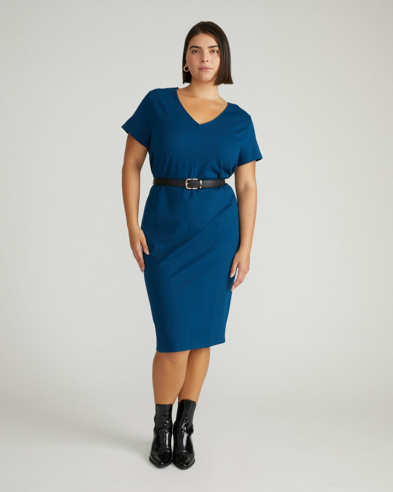 Universal Standard Executive V Neck Ponte Dress - Deep Teal
