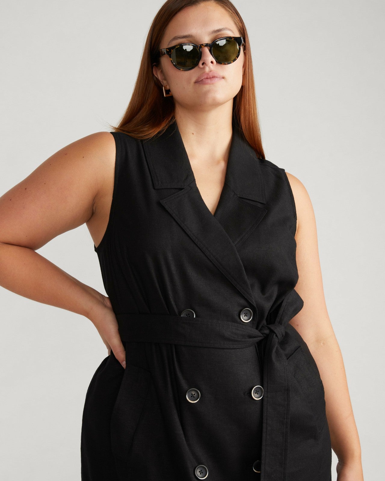 Universal Standard Hudson Linen Blend Trench Dress - Black