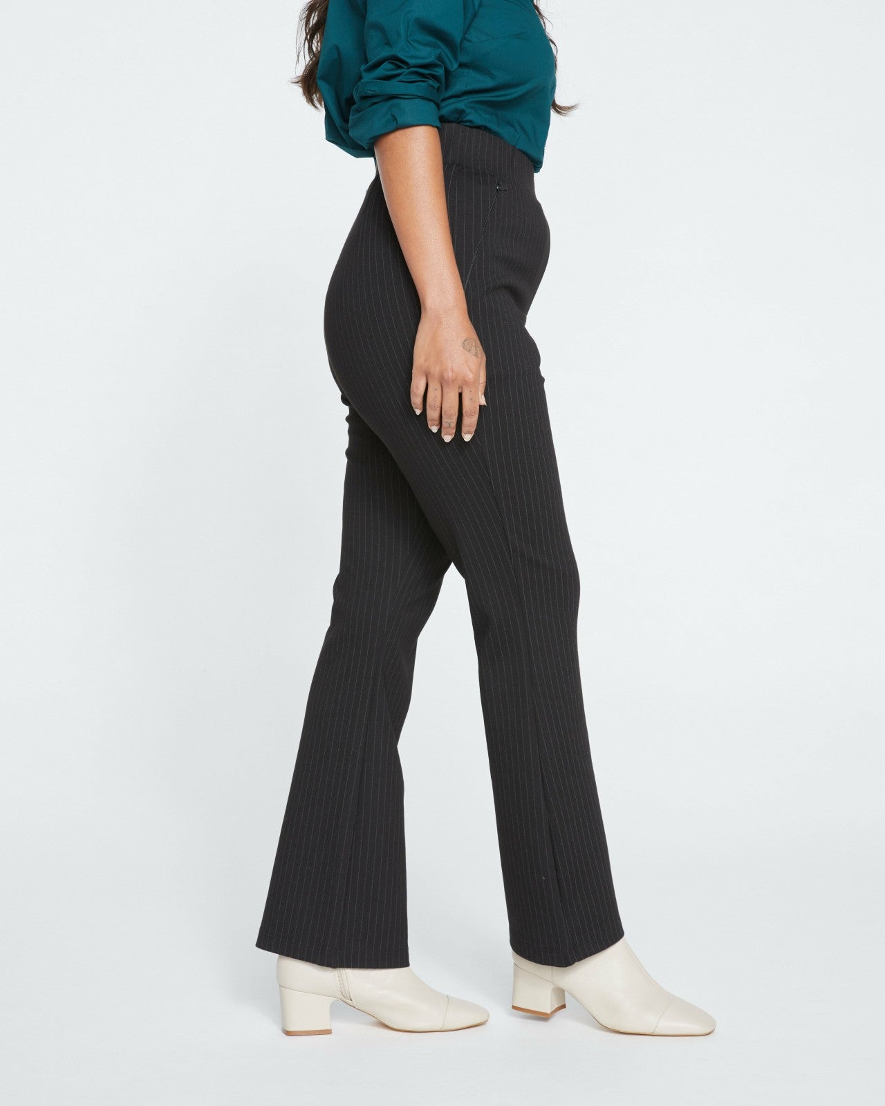 Universal Standard Pull On Bootcut Ponte Pants - Slate Pinstripe