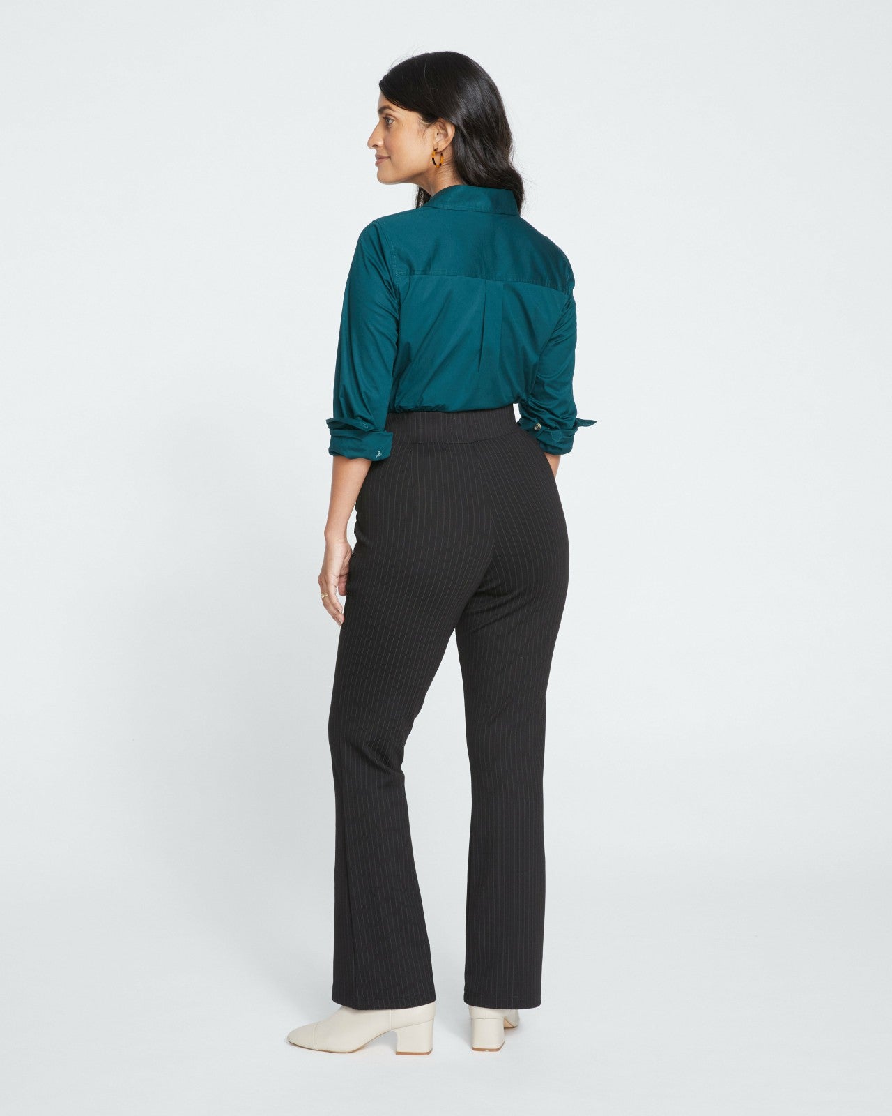 Universal Standard Pull On Bootcut Ponte Pants - Slate Pinstripe