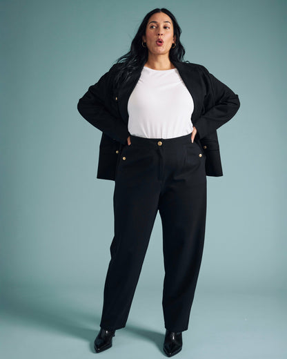 Universal Standard Audrey Tailored Ponte Pants - Black with Gold Buttons