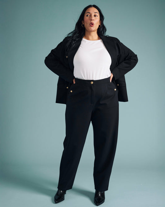 Universal Standard Audrey Tailored Ponte Pants - Black with Gold Buttons