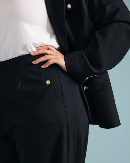 Universal Standard Audrey Tailored Ponte Pants - Black with Gold Buttons