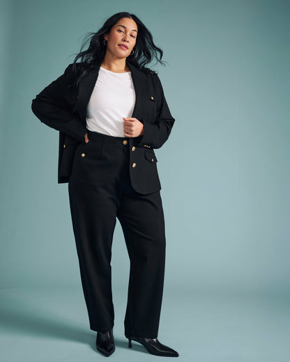 Universal Standard Audrey Tailored Ponte Pants - Black with Gold Buttons