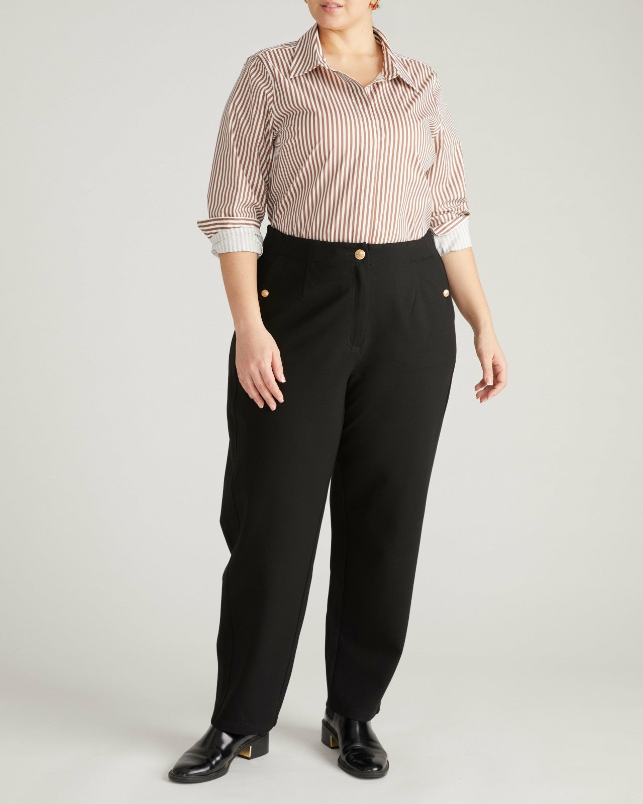 Universal Standard Audrey Tailored Ponte Pants - Black with Gold Buttons