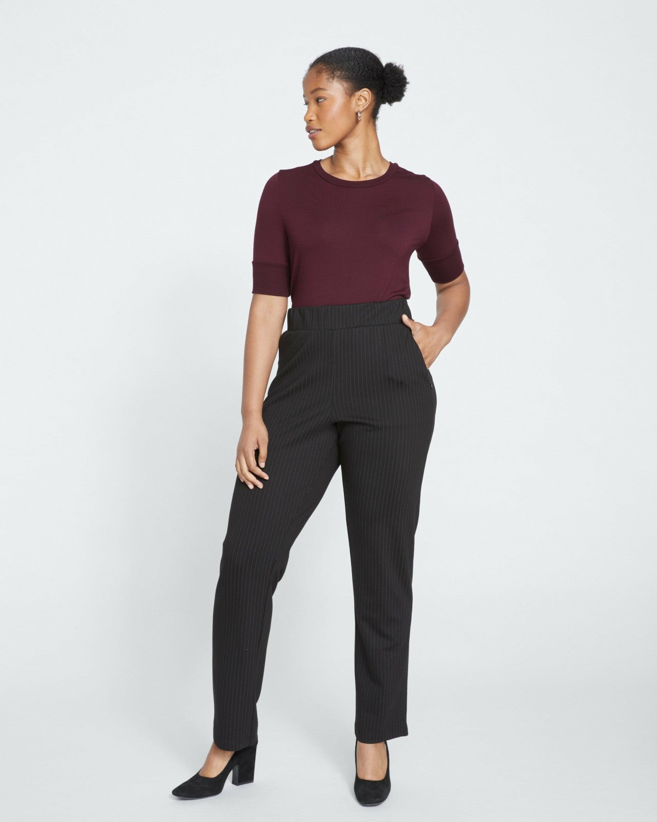 Universal Standard Smart Signature Ponte Pants Long - Slate Pinstripe