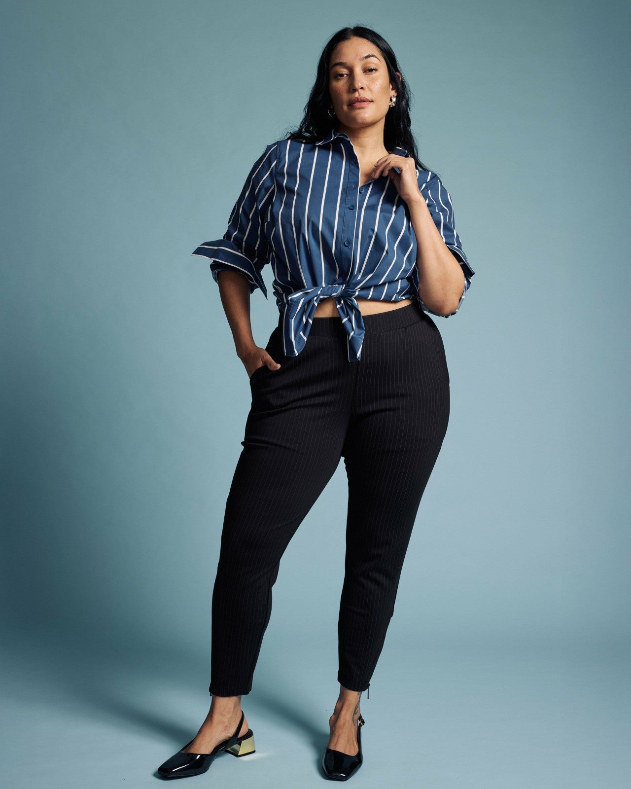 Universal Standard Moro Pocket Signature Ponte Pants - Slate Pinstripe