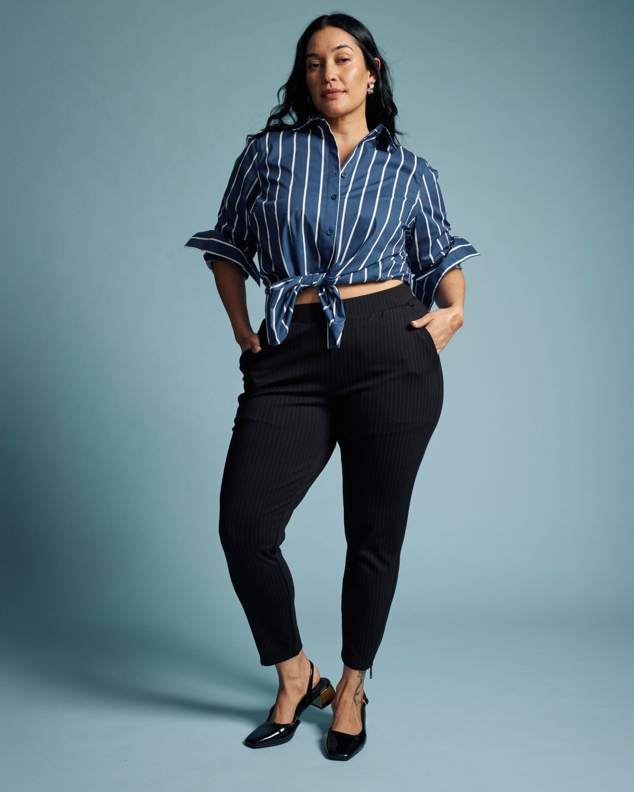 Universal Standard Moro Pocket Signature Ponte Pants - Slate Pinstripe