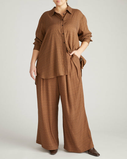Universal Standard Cooling Stretch Cupro Artist Shirt - Brown Hacienda Print
