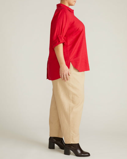 Universal Standard Button Back Linen Blend Polo Shirt - Brilliant Red