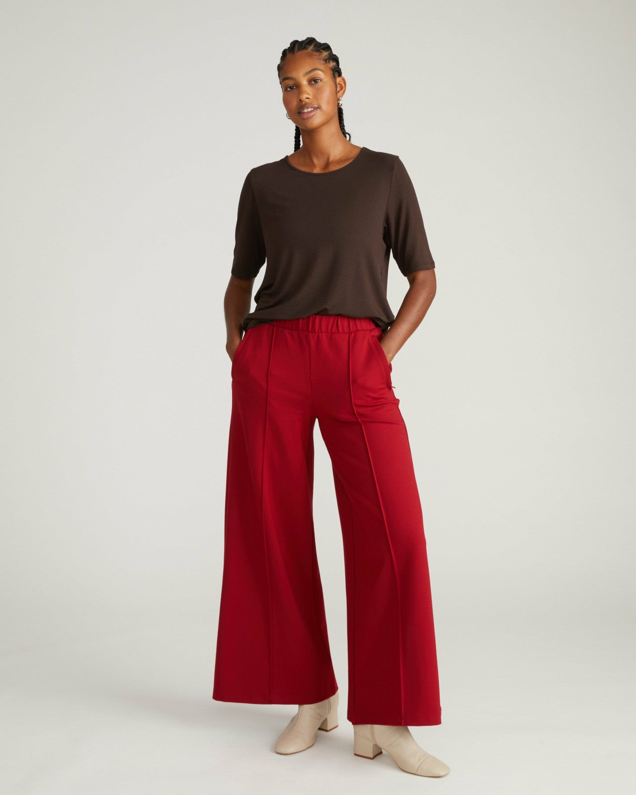 Universal Standard Pam Pintuck Wide Leg Ponte Pants - Garnet