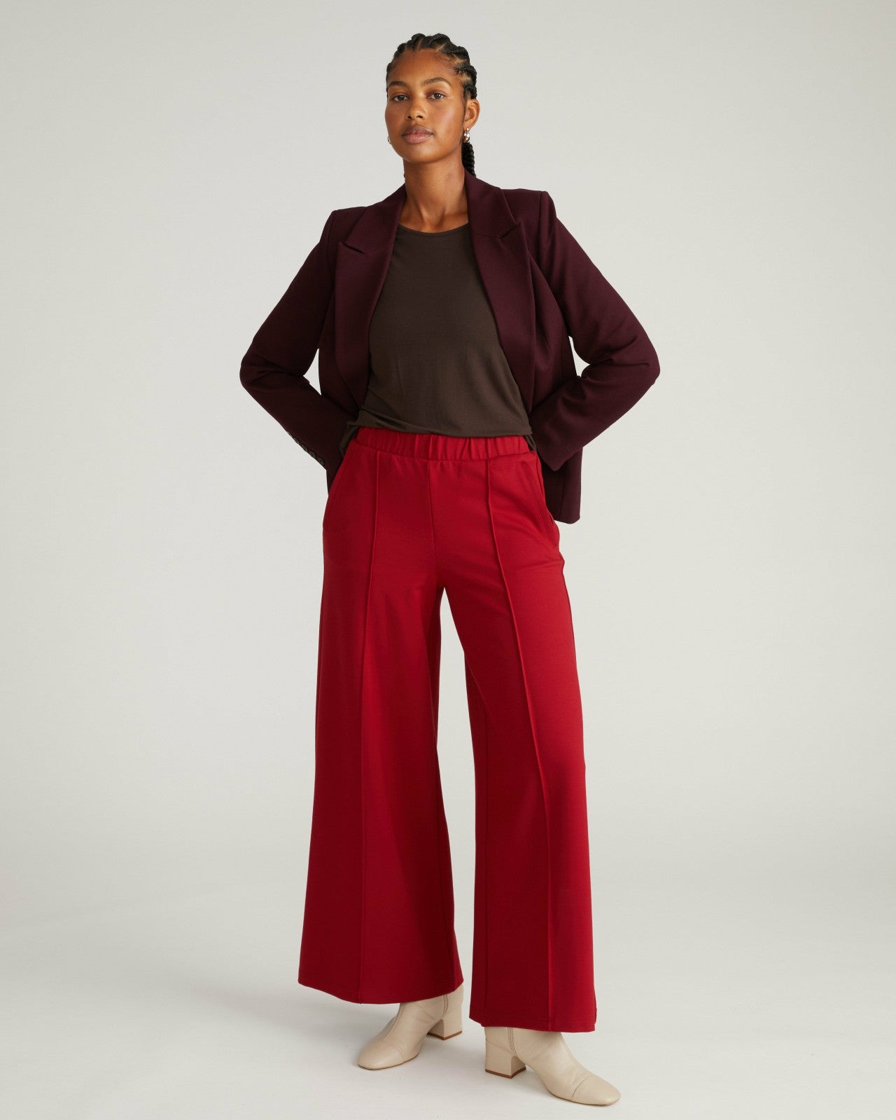 Universal Standard Pam Pintuck Wide Leg Ponte Pants - Garnet