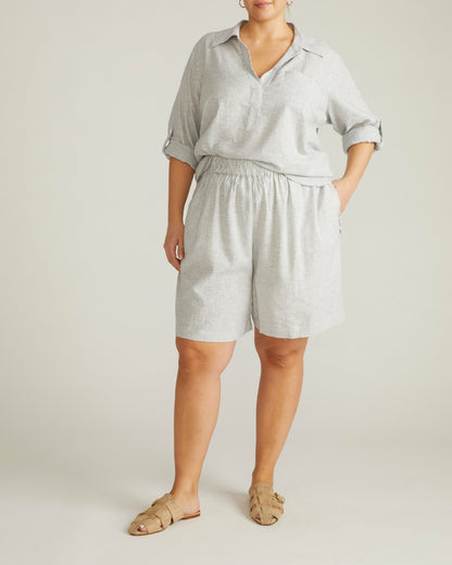 Universal Standard Juniper Linen Blend Easy Pull-On Shorts - Beach Stripe