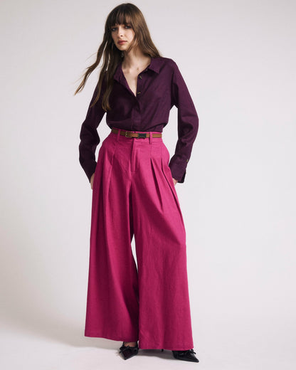 Universal Standard Palais Stretch Linen Blend Wide Leg Pant - Hyper Pink