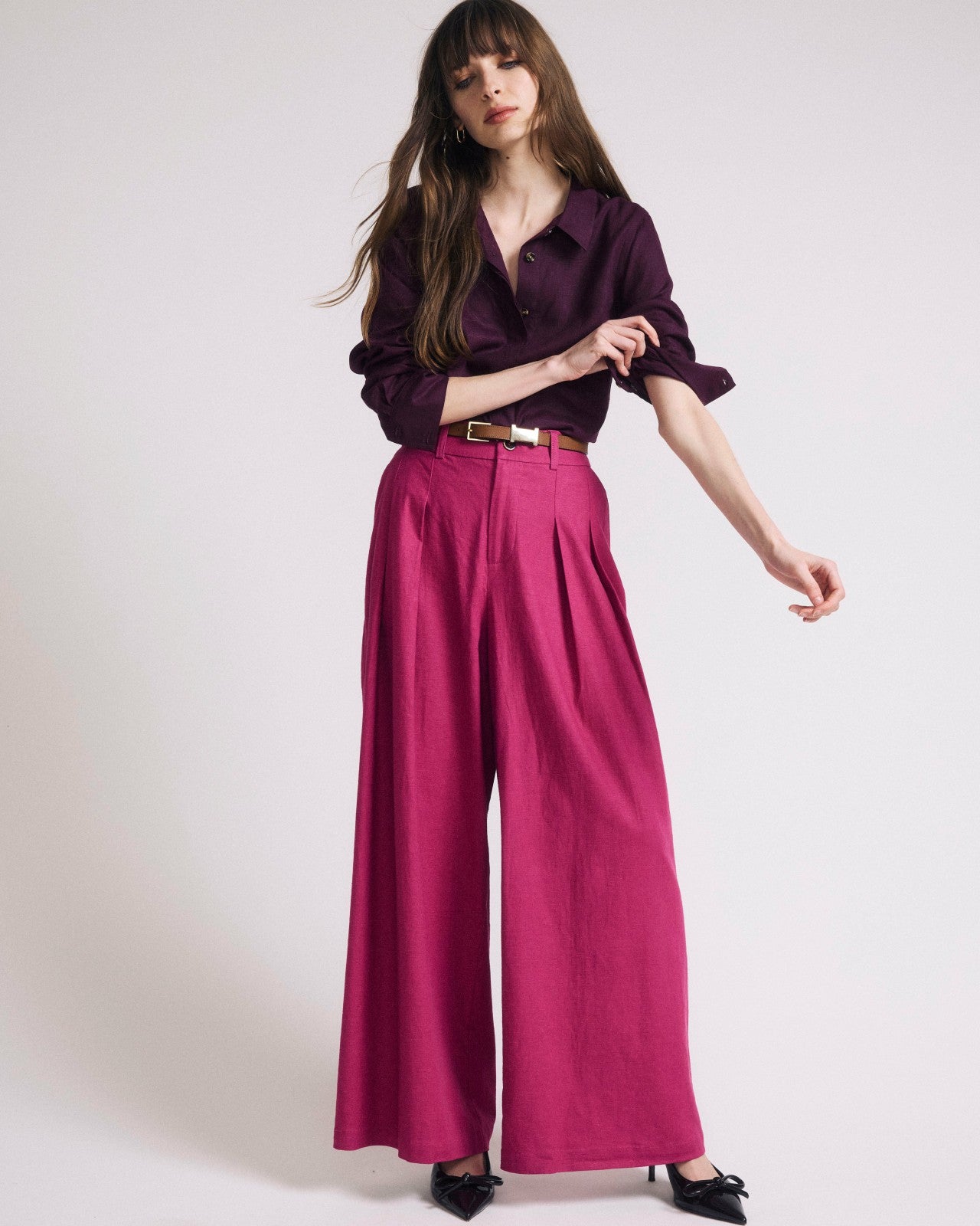Universal Standard Palais Stretch Linen Blend Wide Leg Pant - Hyper Pink