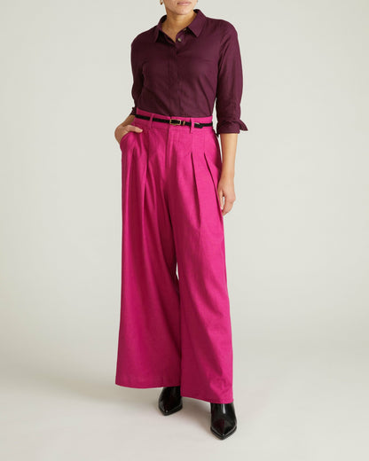 Universal Standard Palais Stretch Linen Blend Wide Leg Pant - Hyper Pink