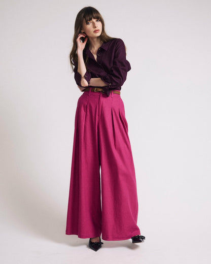 Universal Standard Palais Stretch Linen Blend Wide Leg Pant - Hyper Pink