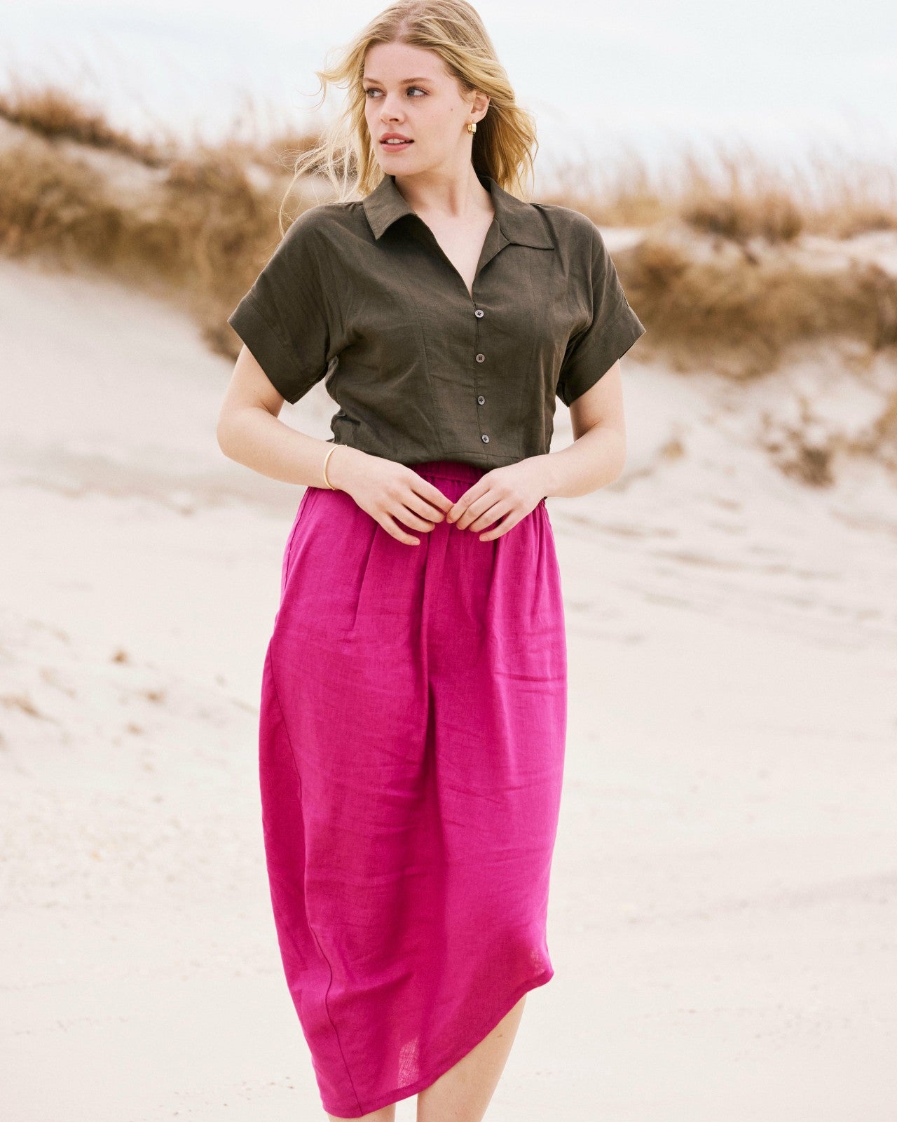 Universal Standard Geneva Linen Blend Skirt - Hyper Pink