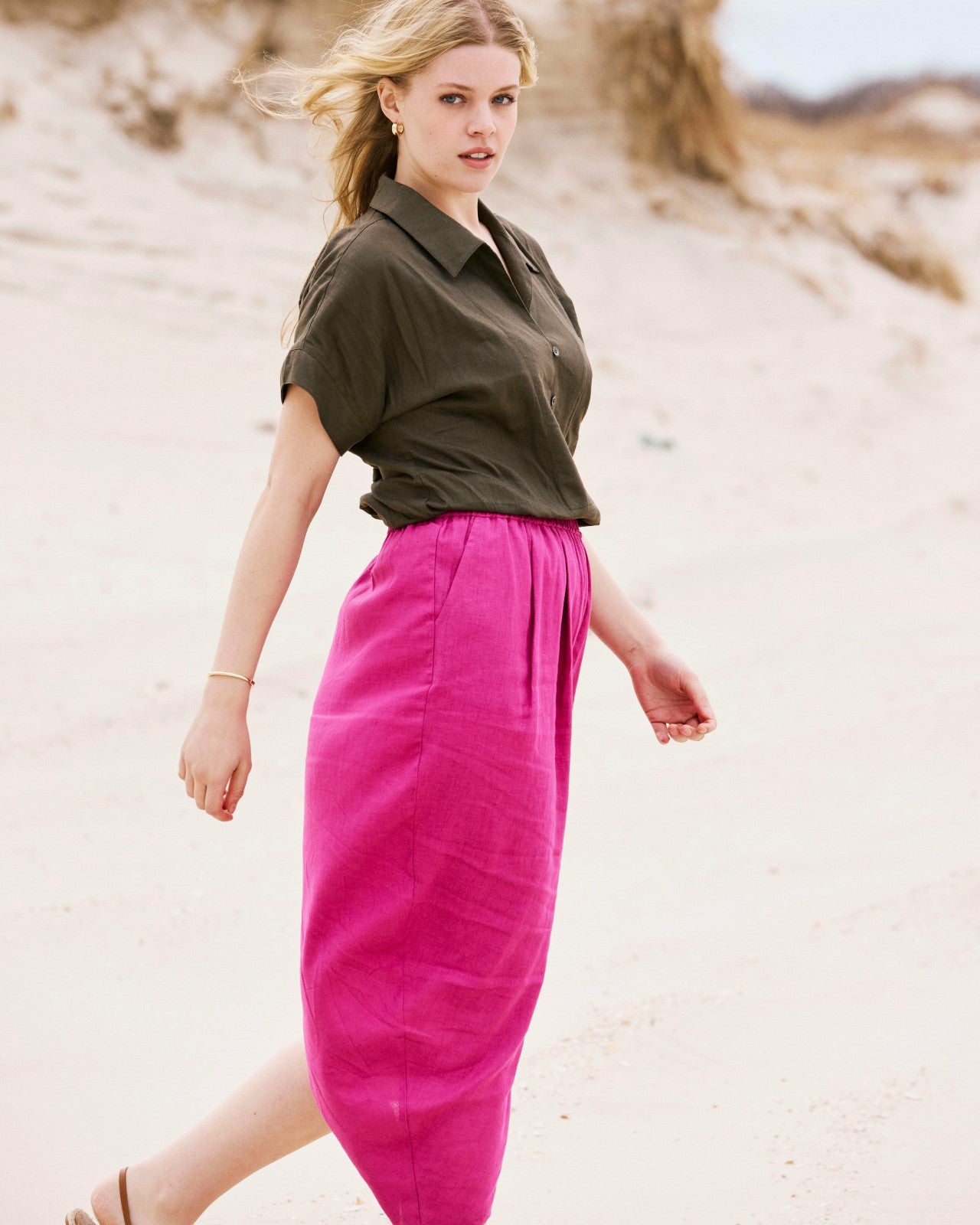 Universal Standard Geneva Linen Blend Skirt - Hyper Pink