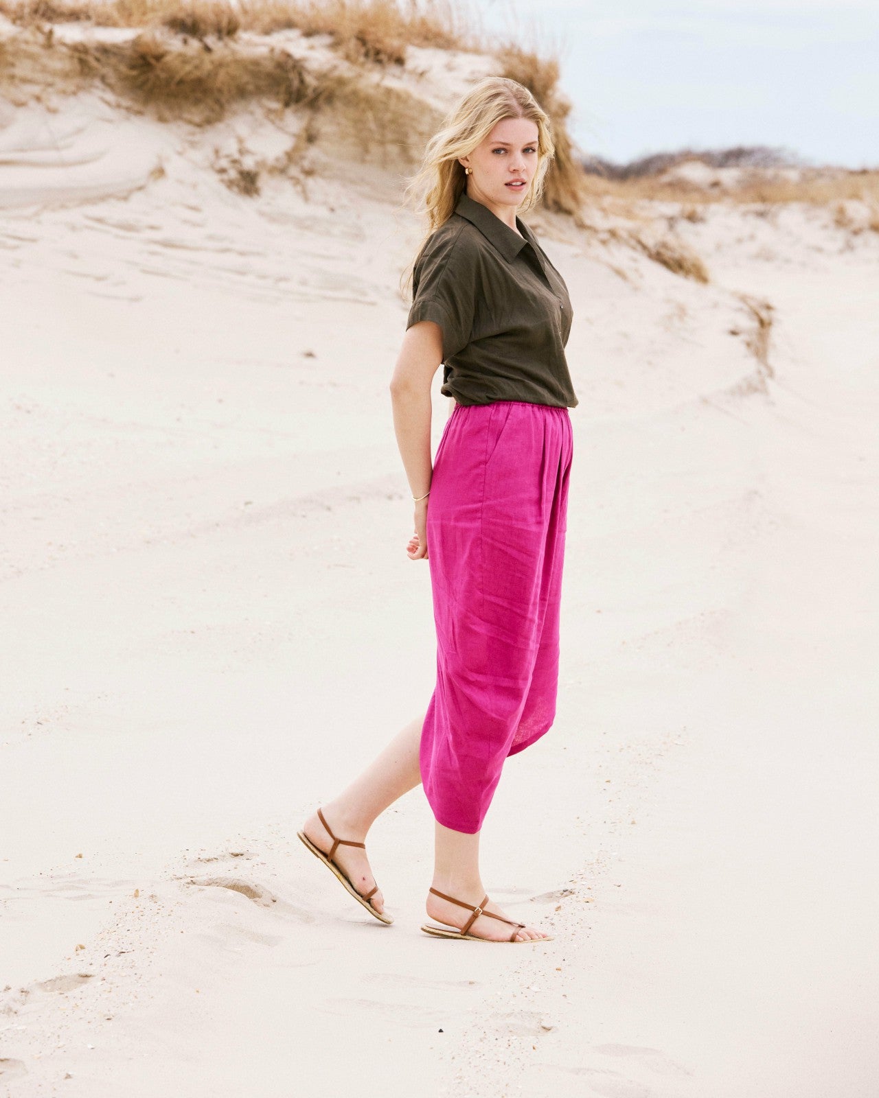 Universal Standard Geneva Linen Blend Skirt - Hyper Pink