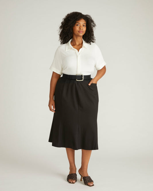 Universal Standard Carla Ponte Skirt - Slate Pinstripe