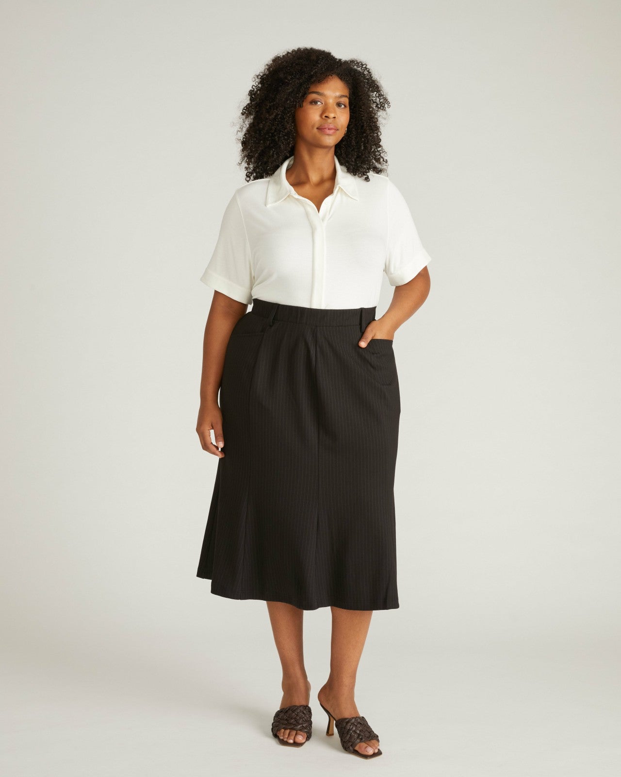 Universal Standard Carla Ponte Skirt - Slate Pinstripe