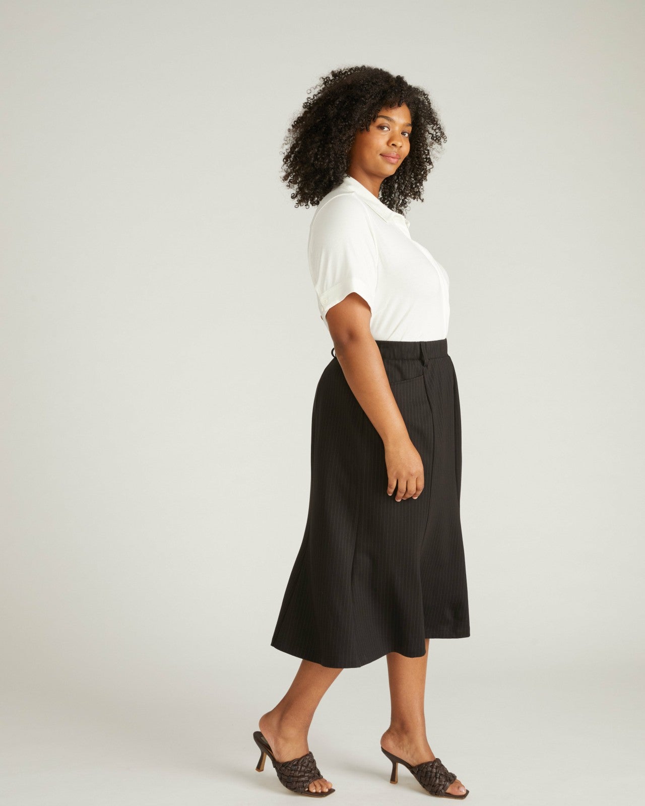 Universal Standard Carla Ponte Skirt - Slate Pinstripe