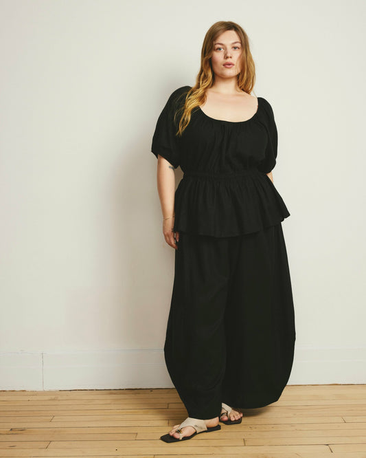 Universal Standard Cosma Barrel Leg Linen Blend Pants - Black