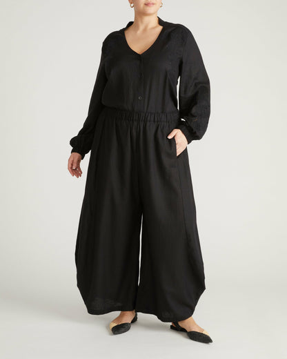 Universal Standard Cosma Barrel Leg Linen Blend Pants - Black
