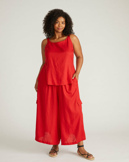 Universal Standard Palazzo Cargo Linen Blend Pant - Ruby Red