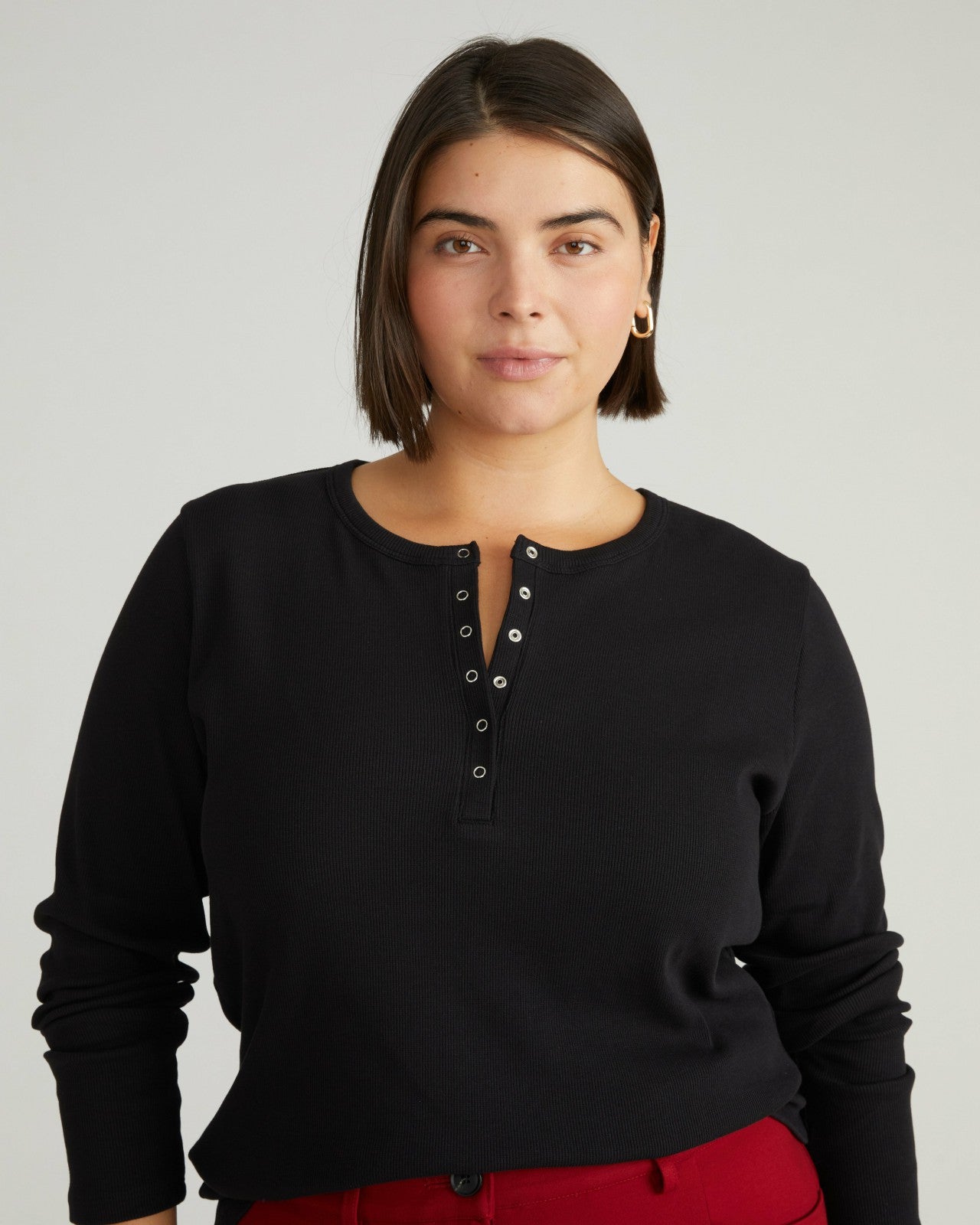 Universal Standard Henley Long Sleeve Ribbed Tee - Black