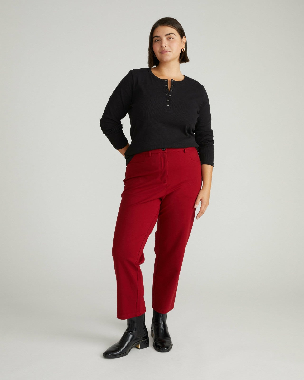 Universal Standard Henley Long Sleeve Ribbed Tee - Black