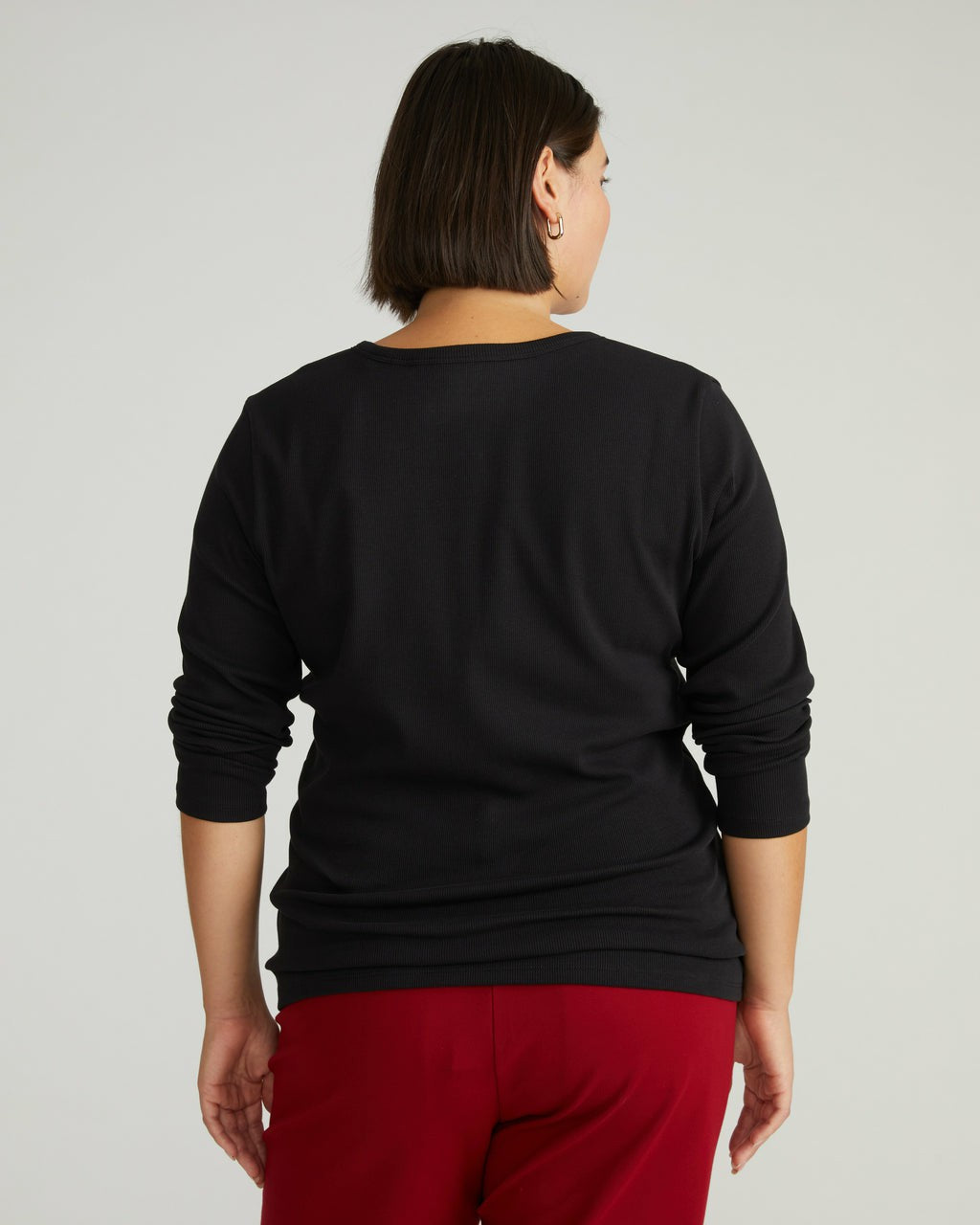 Universal Standard Henley Long Sleeve Ribbed Tee - Black