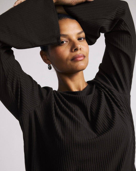 Universal Standard Yasmin Flare Sleeve Ribbed Top - Black