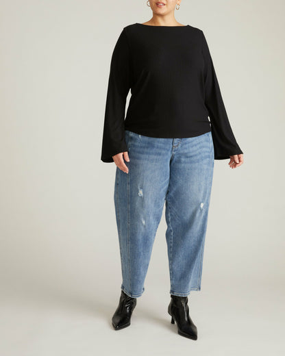 Universal Standard Yasmin Flare Sleeve Ribbed Top - Black
