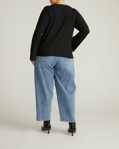Universal Standard Yasmin Flare Sleeve Ribbed Top - Black
