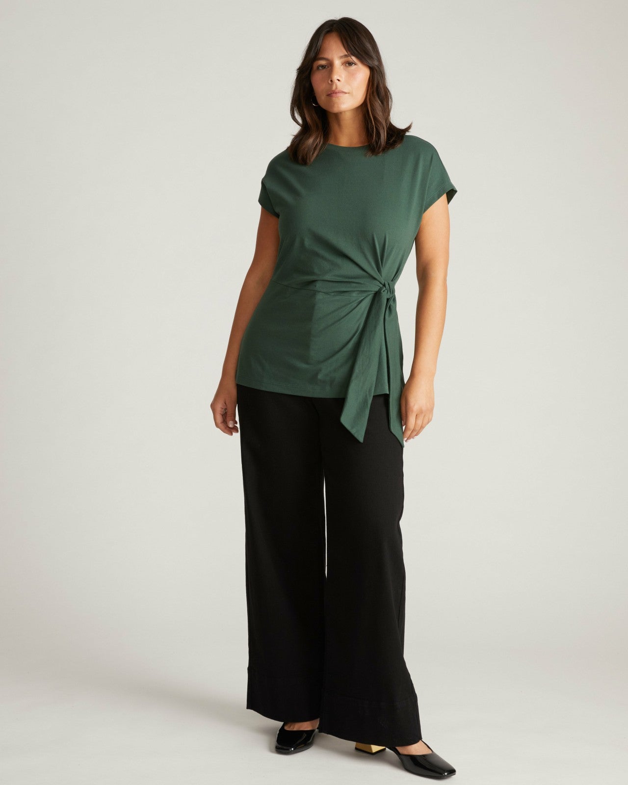 Universal Standard Crescent Breton Stripe Knot Tee - Solid Conifer