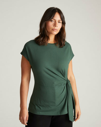 Universal Standard Crescent Breton Stripe Knot Tee - Solid Conifer