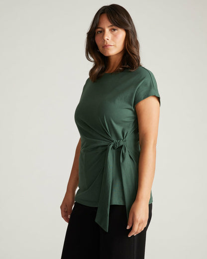 Universal Standard Crescent Breton Stripe Knot Tee - Solid Conifer