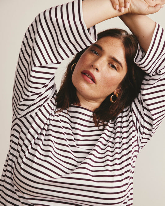 Universal Standard Montauk Breton Stripe Bell Sleeve Top - White/Gamay Stripe