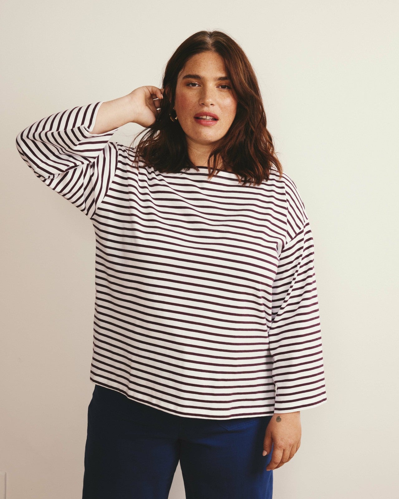 Universal Standard Montauk Breton Stripe Bell Sleeve Top - White/Gamay Stripe