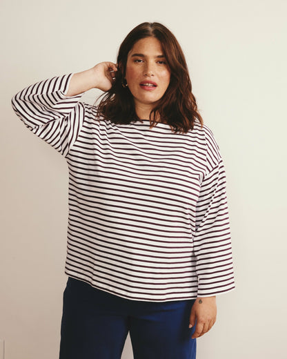 Universal Standard Montauk Breton Stripe Bell Sleeve Top - White/Gamay Stripe
