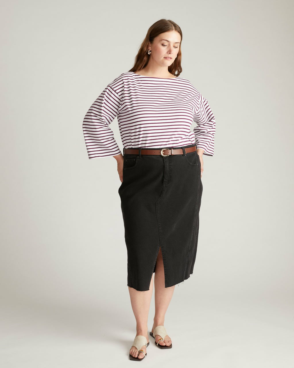 Universal Standard Montauk Breton Stripe Bell Sleeve Top - White/Gamay Stripe
