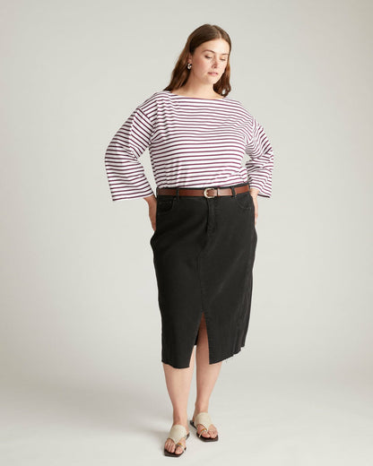 Universal Standard Montauk Breton Stripe Bell Sleeve Top - White/Gamay Stripe