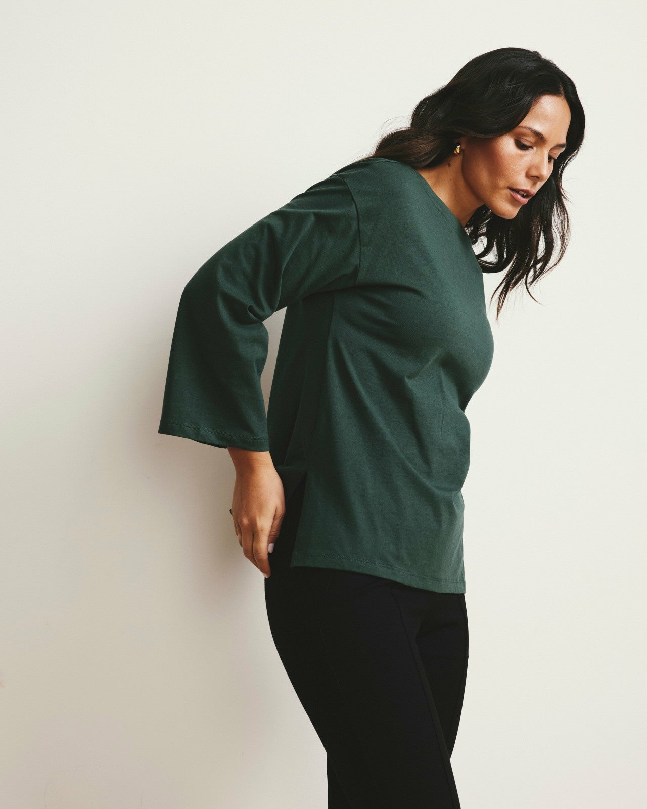 Universal Standard Montauk Breton Stripe Bell Sleeve Top - Solid Conifer
