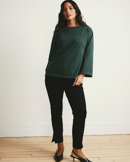Universal Standard Montauk Breton Stripe Bell Sleeve Top - Solid Conifer