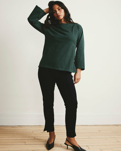 Universal Standard Montauk Breton Stripe Bell Sleeve Top - Solid Conifer