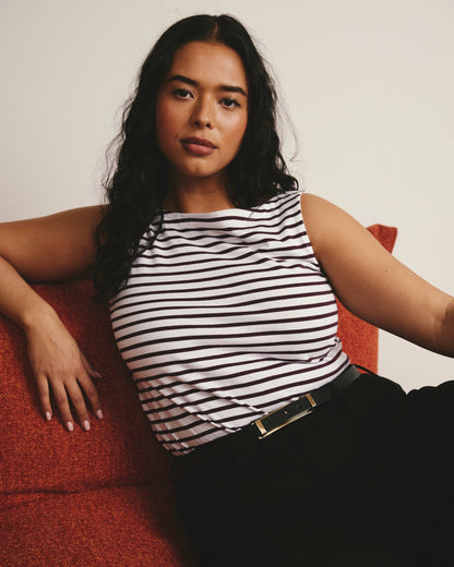 Universal Standard Noyack Breton Stripe Boatneck Tank - White/Gamay Stripe