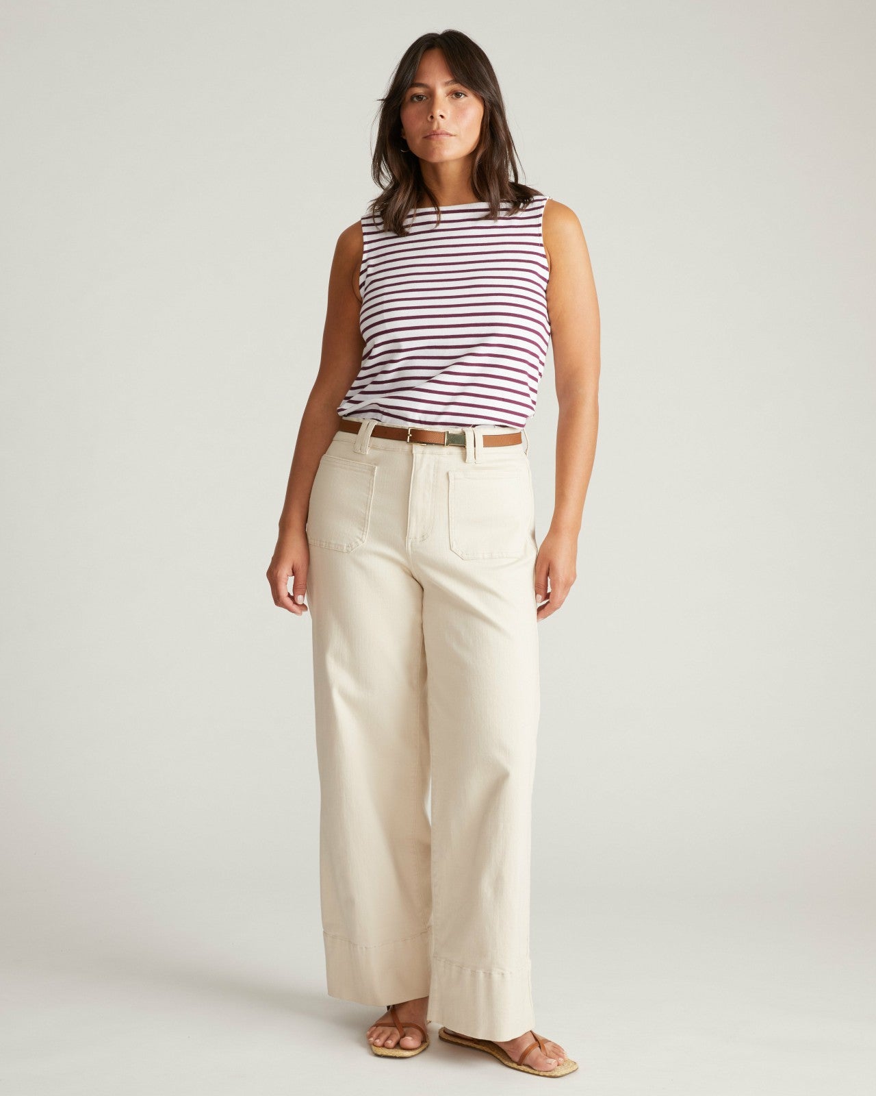 Universal Standard Noyack Breton Stripe Boatneck Tank - White/Gamay Stripe