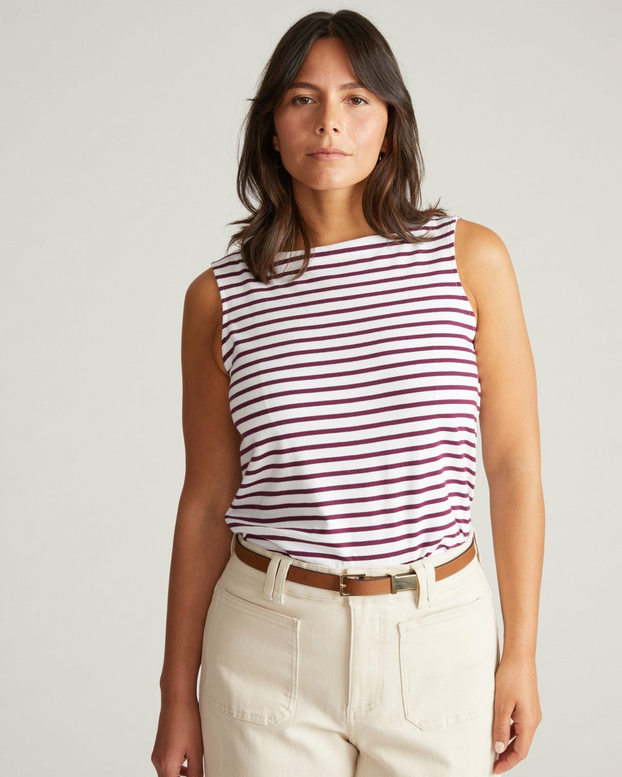 Universal Standard Noyack Breton Stripe Boatneck Tank - White/Gamay Stripe